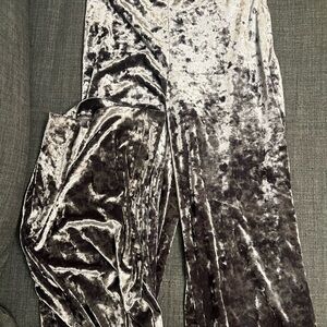 Zara Silver Velvet Wide Leg Pants